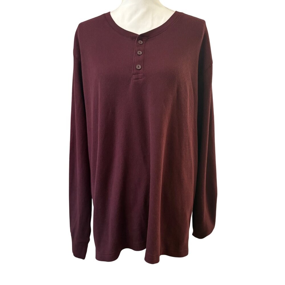 Mens Old Navy Normcore Burgundy Built-In Flex Henley Long Sleeve Shirt XXL